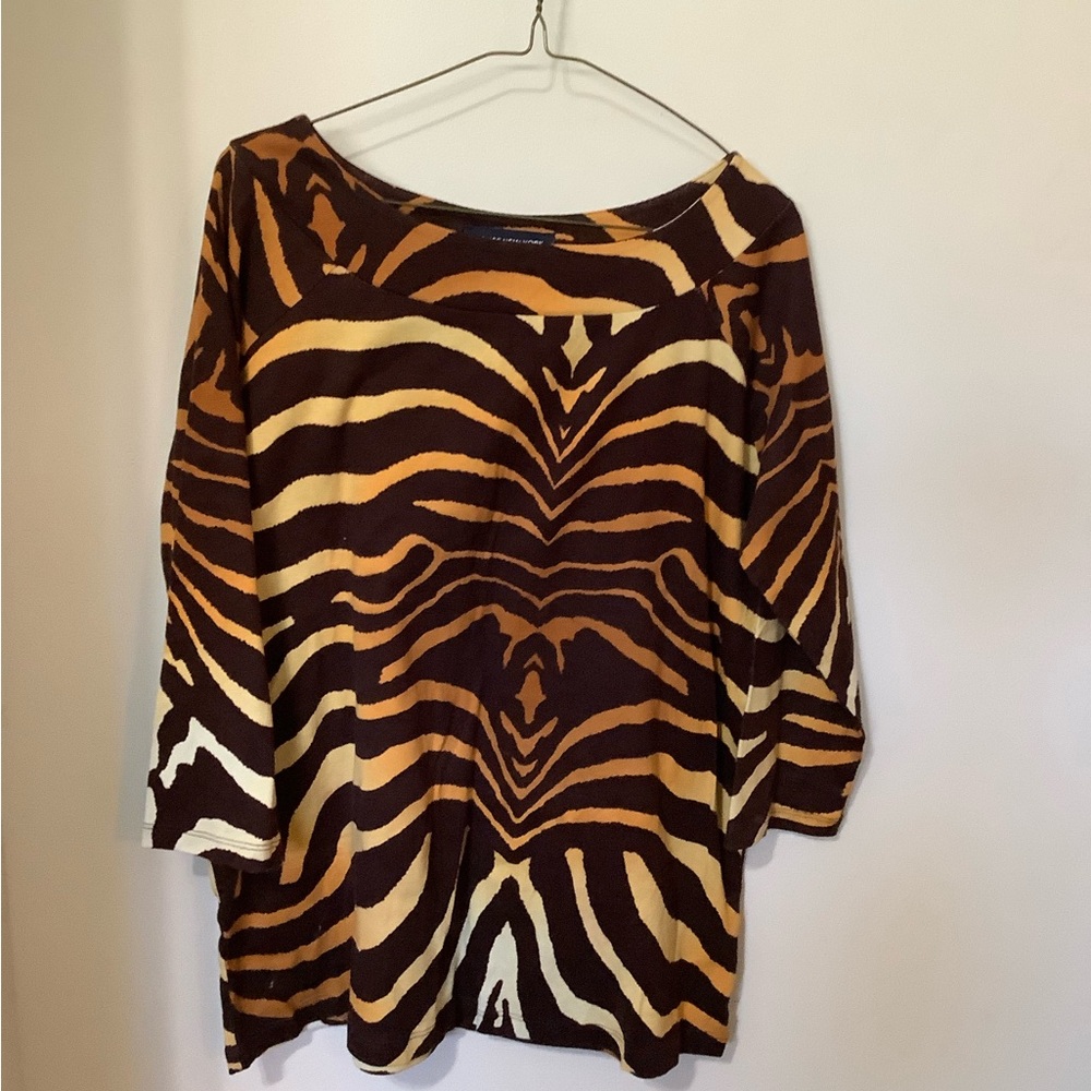 JONES NEW YORK:  Brown & Tan Zebra Print Top
